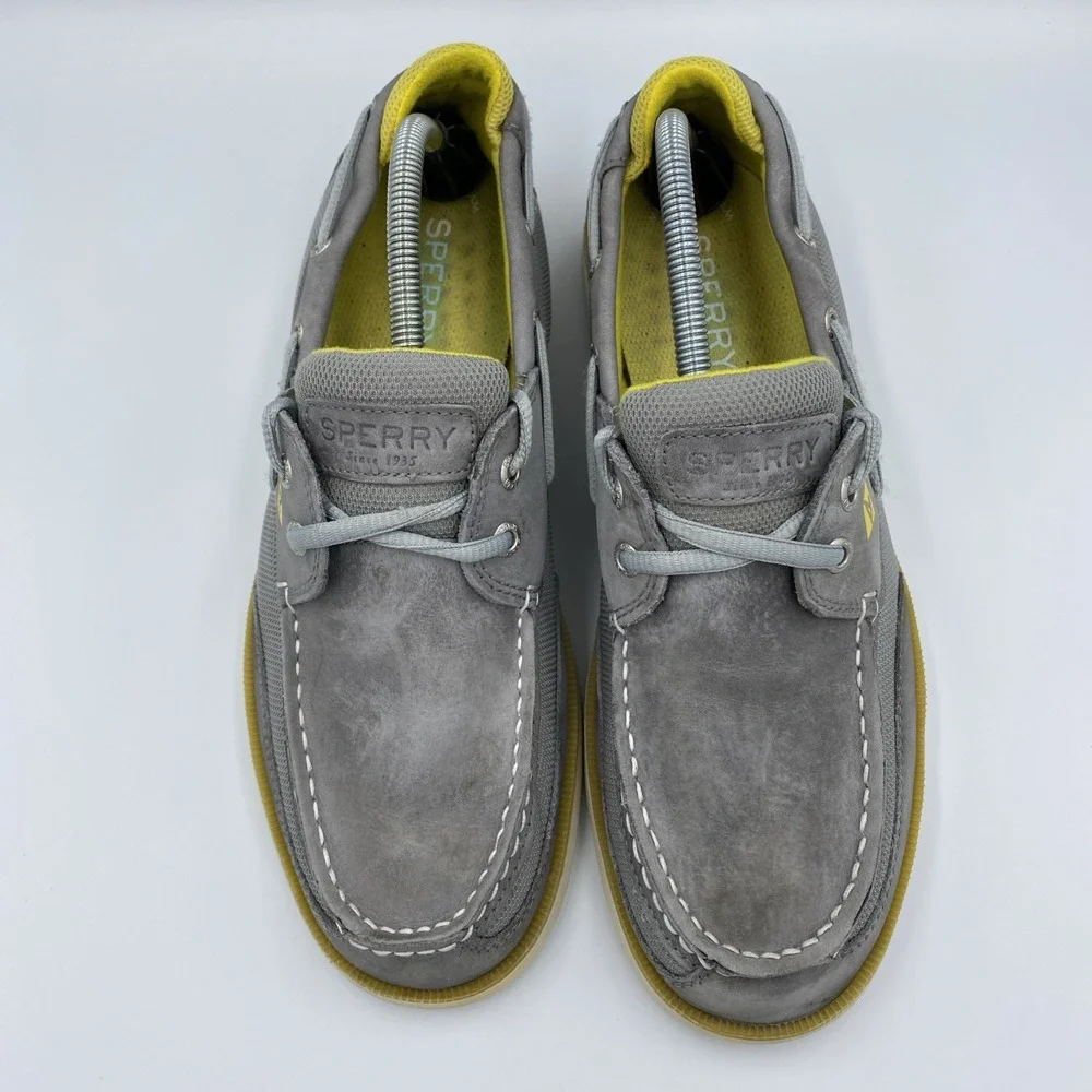Sperry Surveyor 2-Eye Boat Shoes Men's Size 10 Memory Foam Gray Yellow STS24258